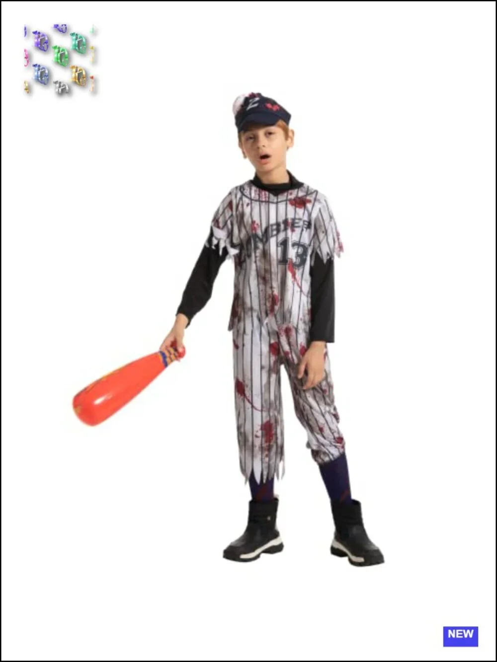 Boys Zombie Baseball Halloween Costume Kids Scary Top Pants Socks Hat